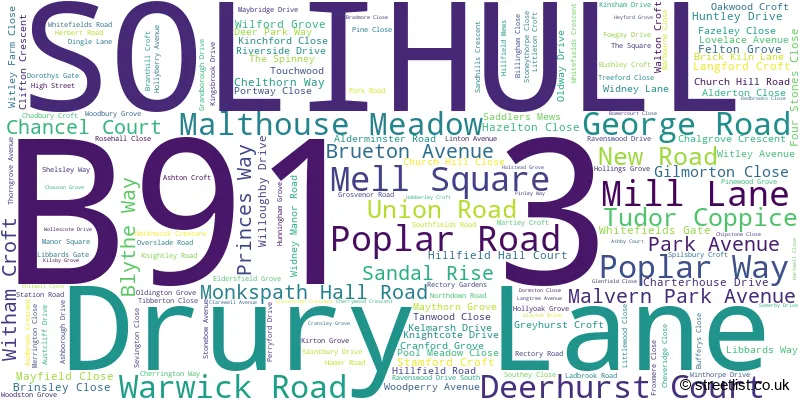 A word cloud for the B91 3 postcode